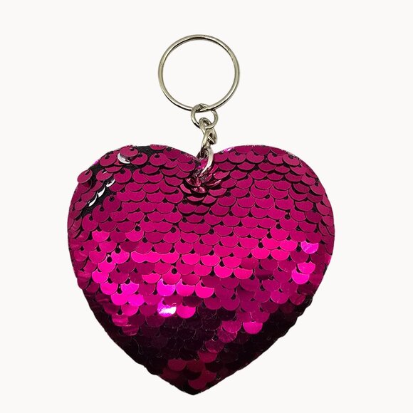 Purple/Pink Flip Sequin Sparkling Large Heart Shaped Keychain Bag Accessory Gift - Picture 4 of 9